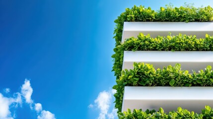 Obraz premium Modern Building with Lush Vertical Garden Against Clear Blue Sky