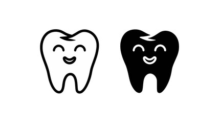 Happy cartoon tooth icon in line and solid style