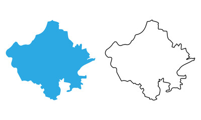 Fototapeta premium Map of the state of Rajasthan, India. Map with detailed outlines and blue silhouettes