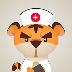 cute female tiger in a nurse costume