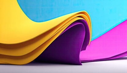 Abstract 3D composition of curved, layered shapes in vibrant colors