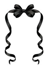 Elegant Black Ribbon Bow Frame with Flowing Ribbon isolated on transparent background