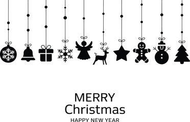 Whimsical Christmas ornaments hang against a clean white background, wishing joy and celebration.