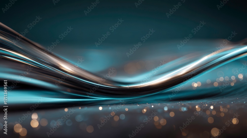 Wall mural abstract metallic wave pattern with sparkling highlights in dark background