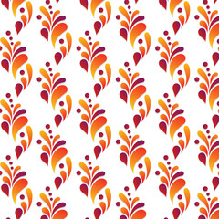 Ornamental Orange and Burgundy Floral Decorative Design Seamless Repeating Pattern