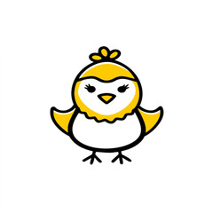 Adorable yellow chick with cute features and simple outline