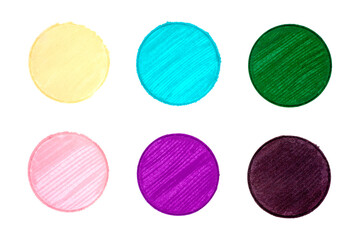 Bright colorful pastel circles hand-drawn on white background