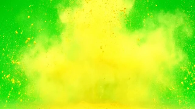 A powerful upward explosion of vivid yellow color powder creating a rising, energetic cloud on a green screen creative asset, graphic element, high speed