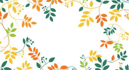 Abstract floral patterns with colorful leaves and branches decorating the white background for seasonal design.