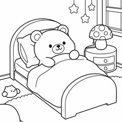 teddy bear in bed