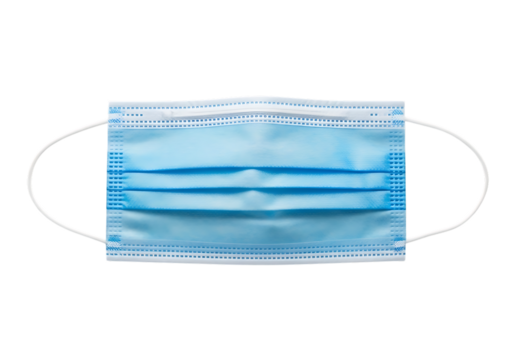 Blue disposable face mask isolated on transparent background