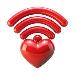 Red heart with wi-fi signal symbol celebrating love connectivity and communication isolated on transparent background