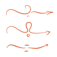 Decorative orange arrows with unique shapes resembling question mark, exclamation mark, and equal sign.