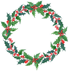 Holly and Red Berry Christmas Wreath Frame berries isolated on a transparent background