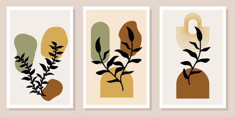Poster dekorasi dinding gantung bertema bunga menampilkan pola abstrak, desain seni boho Skandinavia. Vektor illustration home decoration.