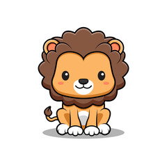 Obraz premium Cute Lion Mascot Animal Character Icon Illustration. Flat Cartoon Style Suitable for Web Landing Page, Banner, Sticker, Card