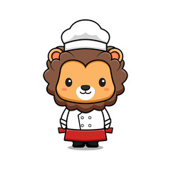 Cute Lion Chef Mascot Animal Character Icon Illustration. Flat Cartoon Style Suitable for Web Landing Page, Banner, Sticker, Card