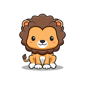 Cute Lion Mascot Animal Character Icon Illustration. Flat Cartoon Style Suitable for Web Landing Page, Banner, Sticker, Card