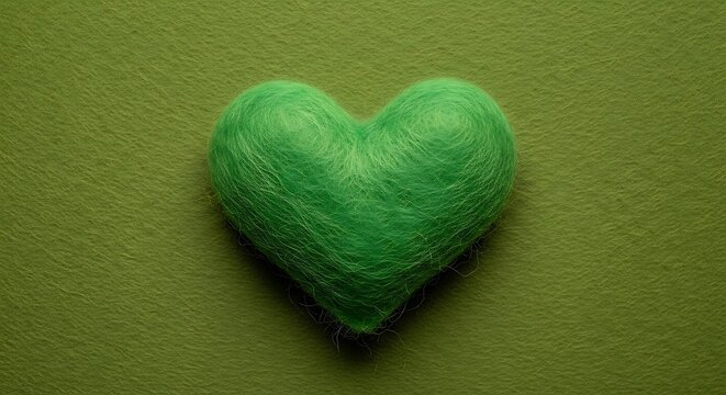 Green Heart Shape on Olive Green Background.