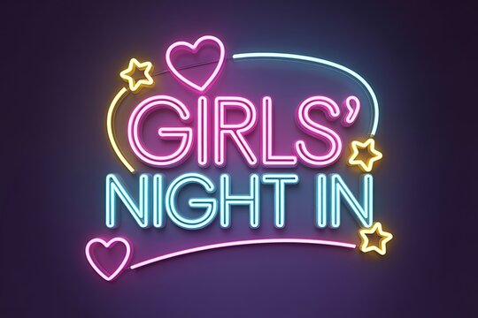 Vibrant neon sign for a Girls' Night In, perfect for parties, social gatherings, and fun events, creating a lively atmosphere - Powered by Adobe