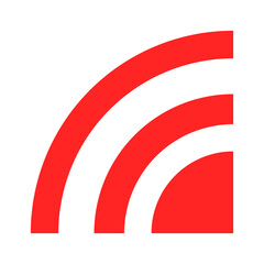 Red broadcast signal icon. Useful for tech, communication, and media branding.
