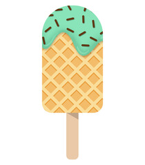 Mint Green Waffle Ice Cream Bar with Chocolate Sprinkles isolated on a transparent background