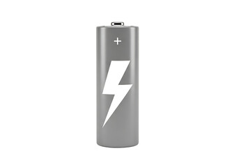 Silver aa battery with white lightning bolt isolated on transparent background