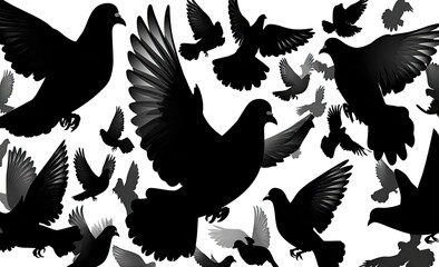 Black silhouettes of birds in flight