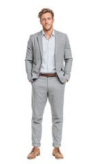 full body of Businessman Wearing a suit uniform Cut out on transparent background
