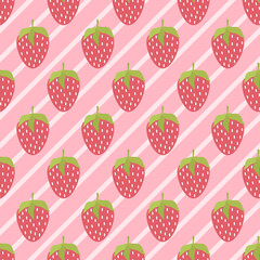 Pink Strawberry Pattern with Diagonal Stripes fruit