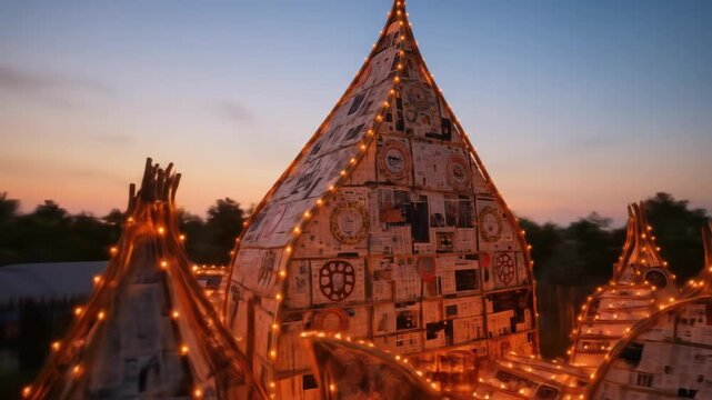 Vibrant navratri pandal illuminations at dusk celebrating durga puja festival 2025 with traditional indian decor and sparkling lights