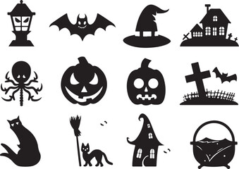 Obraz premium Spooky Halloween icons for festive holiday designs