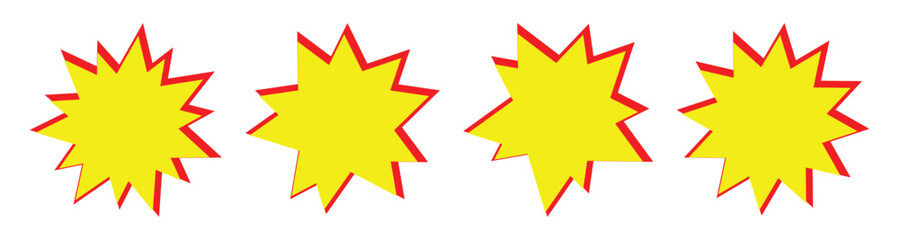 Red and Yellow Starburst Stickers – Pop Art Sale Tags, Comic Speech Bubbles, and Promotional Badges Vector Set.