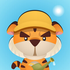 cute tiger watering the garden