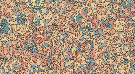 A delicate floral pattern with soft colors and intricate swirling designs forms a charming tapestry.