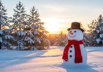 Obraz premium Snowy Winter Scene with Snowman.