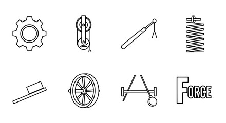 Simple Machines Gear, Pulley, Lever, Spring, Wedge, Wheel and Axle, Inclined Plane, Force