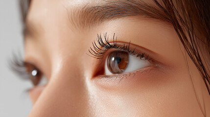 Fototapeta premium 美しくカールしたまつ毛の日本人女性の目元アップ Close-up of a Japanese Woman's Eyes with Beautifully Curled Eyelashes