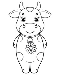 Cartoon cow with bell and flower animal illustration
