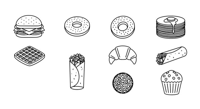 Collection of Line Art Vector Fast Food Icons