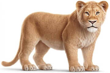 Obraz premium Young lioness, light beige fur, alert stance