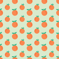 Repeating pattern of cartoon oranges on a light green background