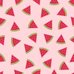 Scattered Watermelon Slices on Pink Background pattern