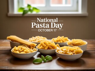 Various types of pasta in bowls for national pasta day celebration at home