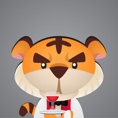 cute tiger becomes a restaurant waiter