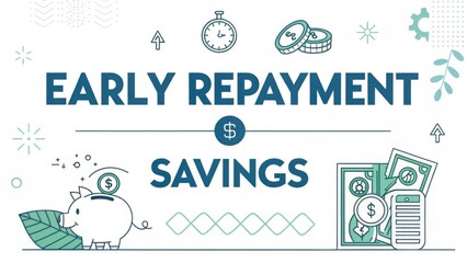 Fototapeta premium Early Repayment Savings Concept with Piggy Bank, Money, and Financial Icons for Budget Management and Financial Planning