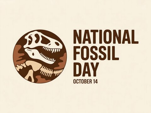 National fossil day vector illustration with dinosaur skeleton in circle