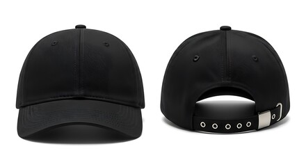 Black Baseball Cap Front and Back View.