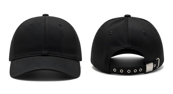 Black Baseball Cap Front and Back View.