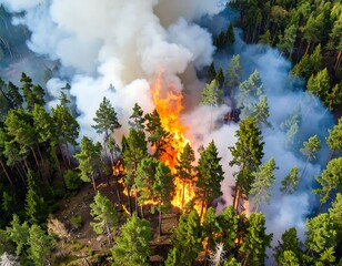 Aerial view of a forest fire